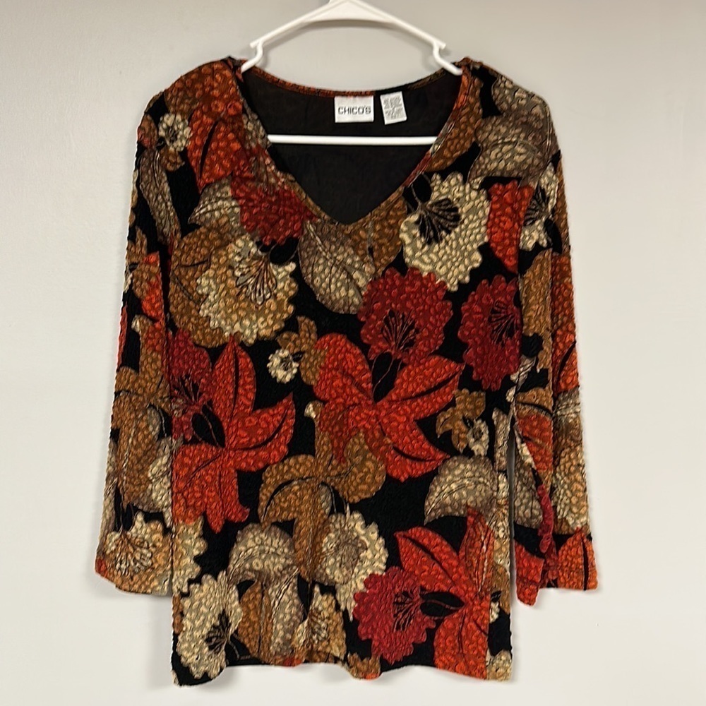 CHIC0'S pullover top/blouse, nubby, beautiful fall colors , Size 1 (US Med)